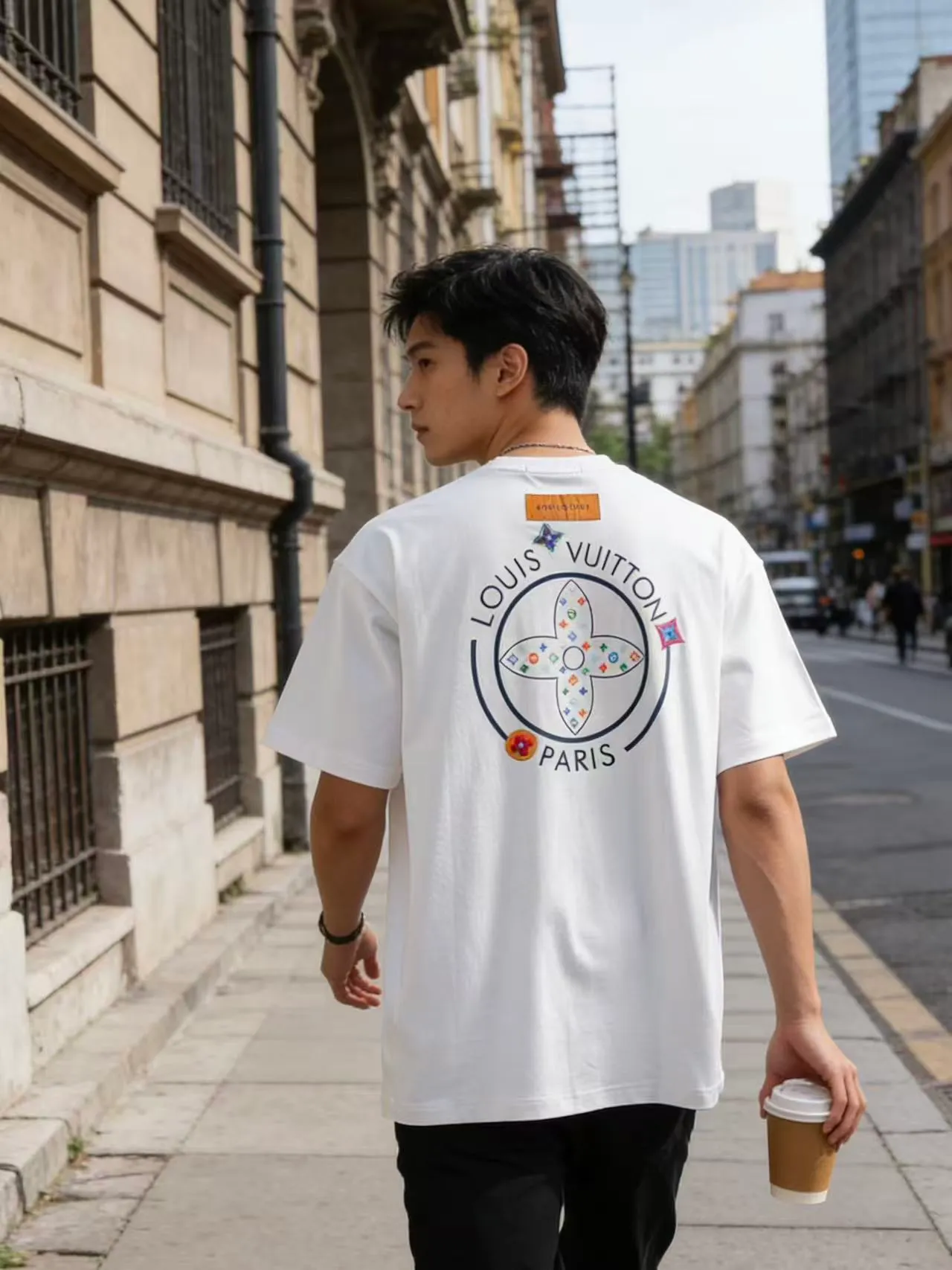 Louis Vuitton/Louis Vuitton colorful three-flower embroidered short sleeves